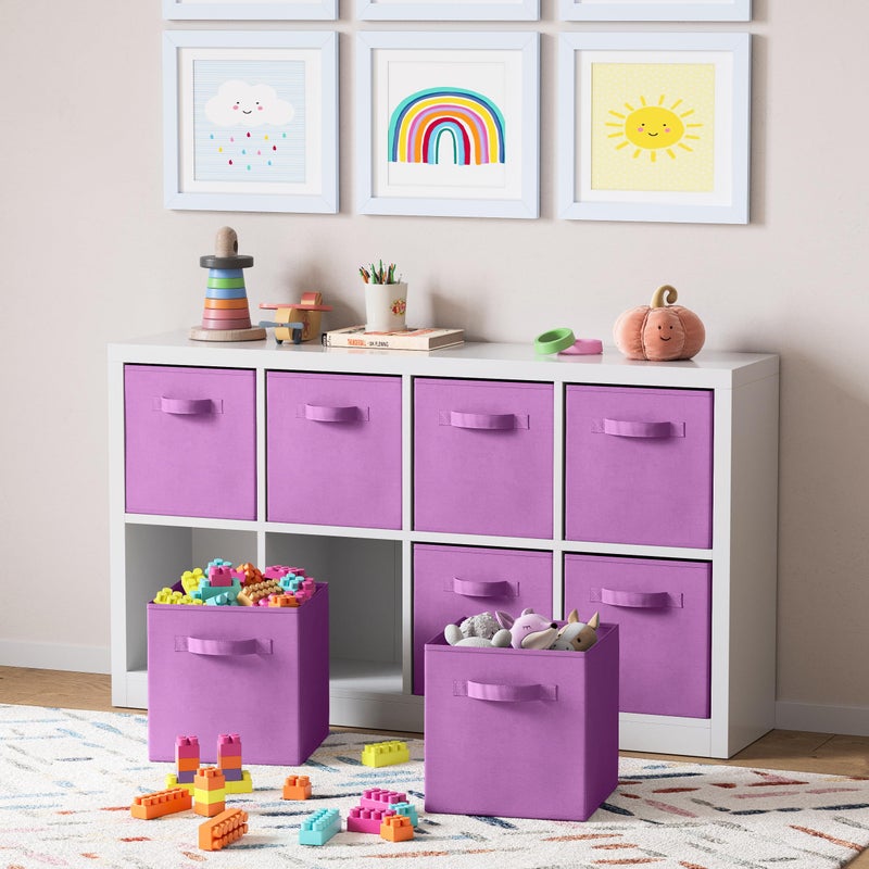 Royexe Storage Cubes Pack Of 8 - Standard Size Cube Storage Bin 10.5x10.5x11 With Dual Handles For Easy Carrying- Fabric Storage Bins Collapsible (Purple) - Image 5
